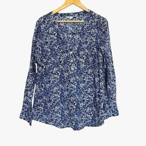 Old Navy Shirt Womens 2X Blue Red Ditzy Floral Long Sleeve Button Up Nature